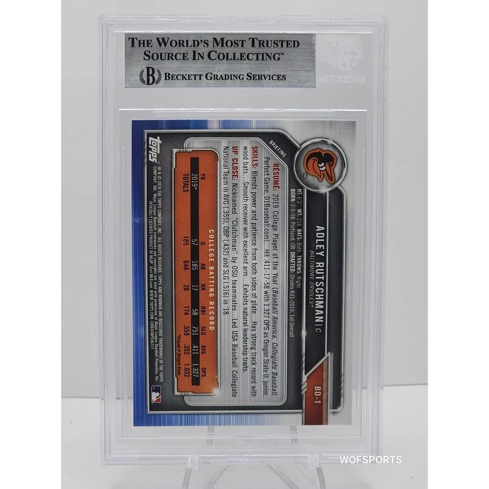 2019 Bowman Draft Adley Rutschman 1st #BD1 Baltimore Orioles BGS 9 Mint